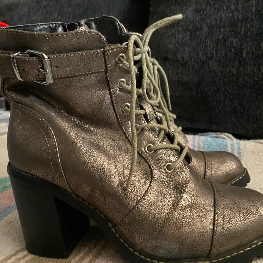 Metallic Lace-Up Ankle Boots
